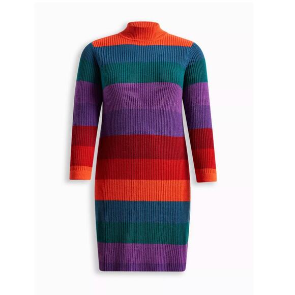 TORRID Colorful Color Block Sweater Dress Plus Size 2 Long Sleeve Knit 2XL Mock - Picture 1 of 11